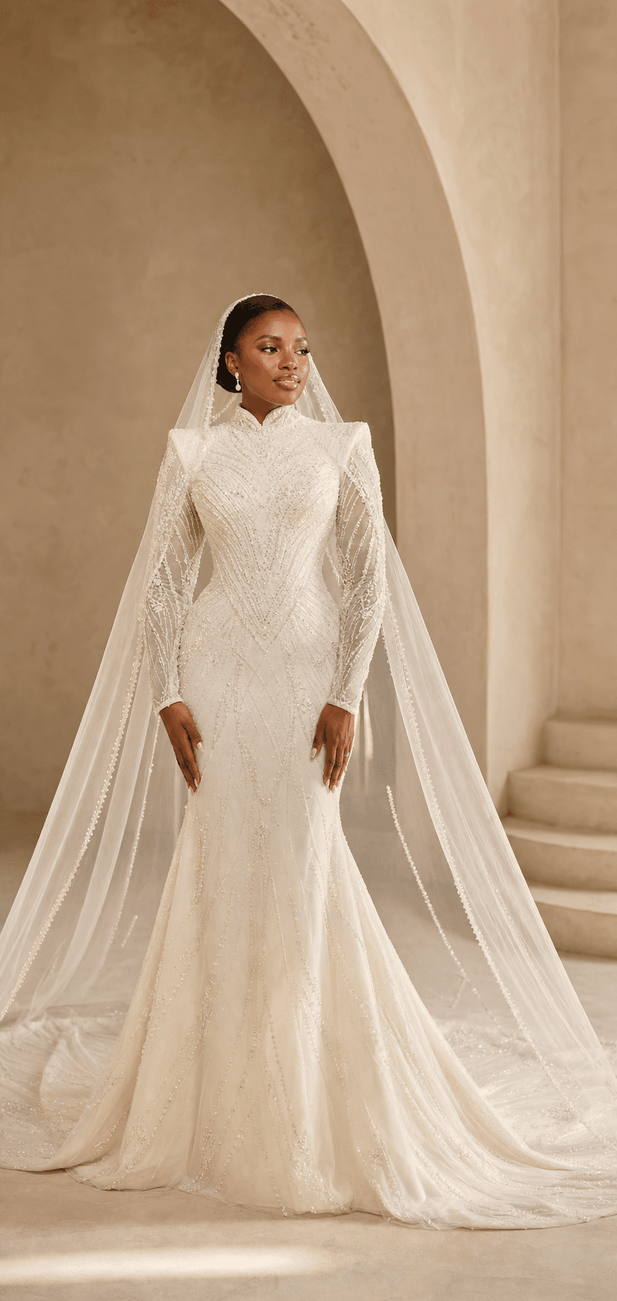 Nigerian bride wearing a hand-finished Shessa couture wedding gown